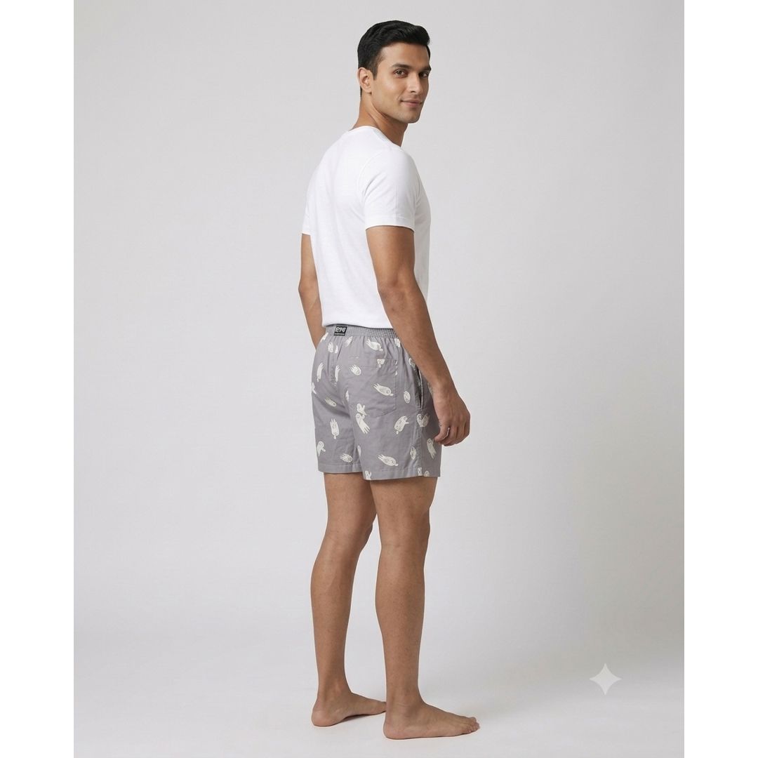 Quirky Doodle Print Lounge Shorts – Slate Grey