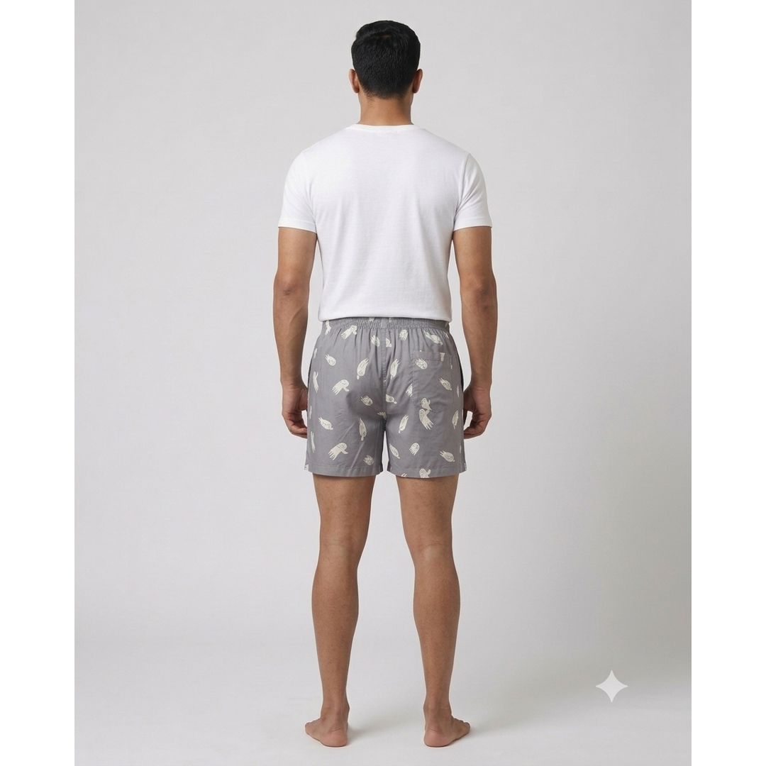 Quirky Doodle Print Lounge Shorts – Slate Grey