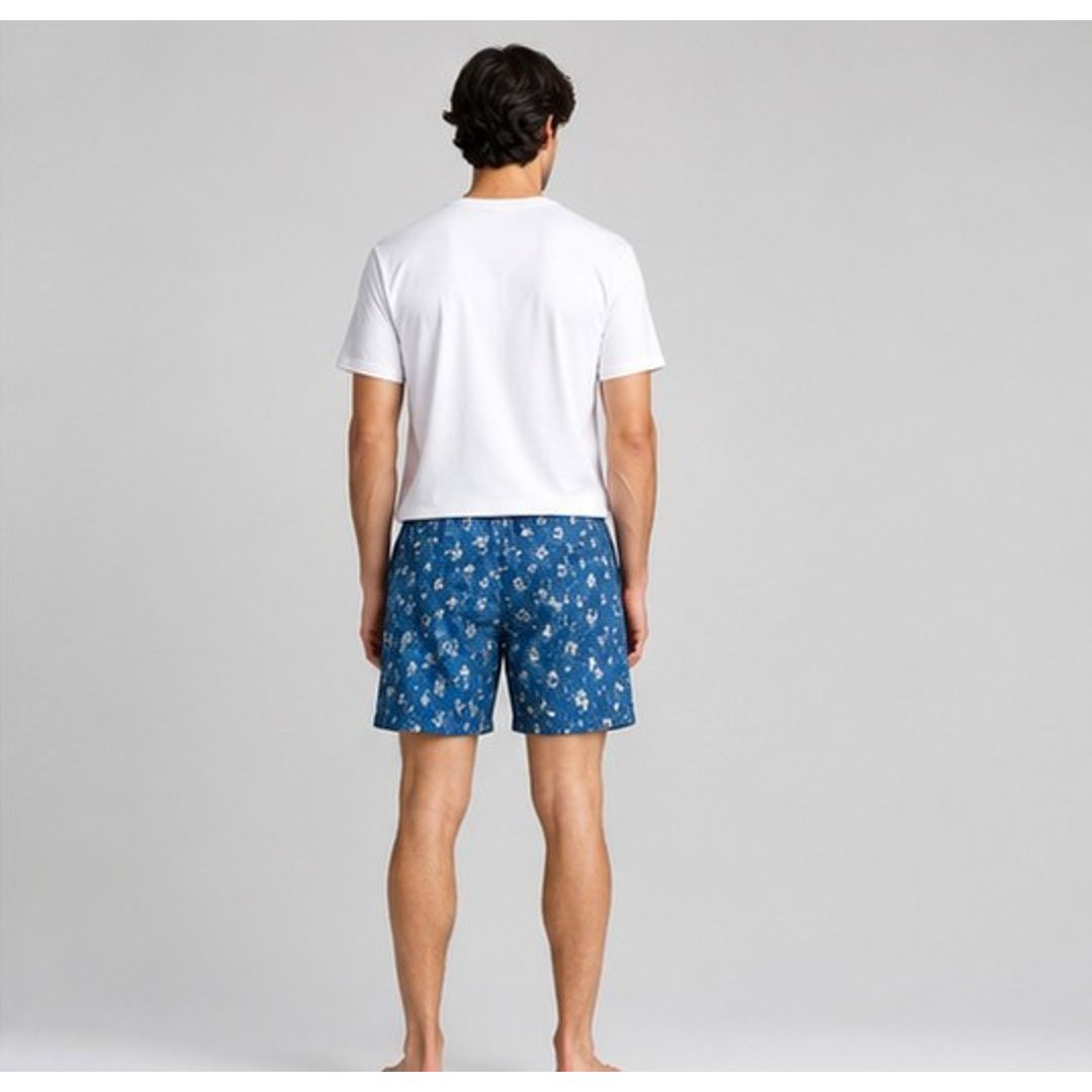 Tropical Palm Print Lounge Shorts – Indigo Blue